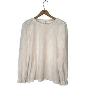 Cerise Blue | Cream Ling Sleeve Lace Top Size Medium